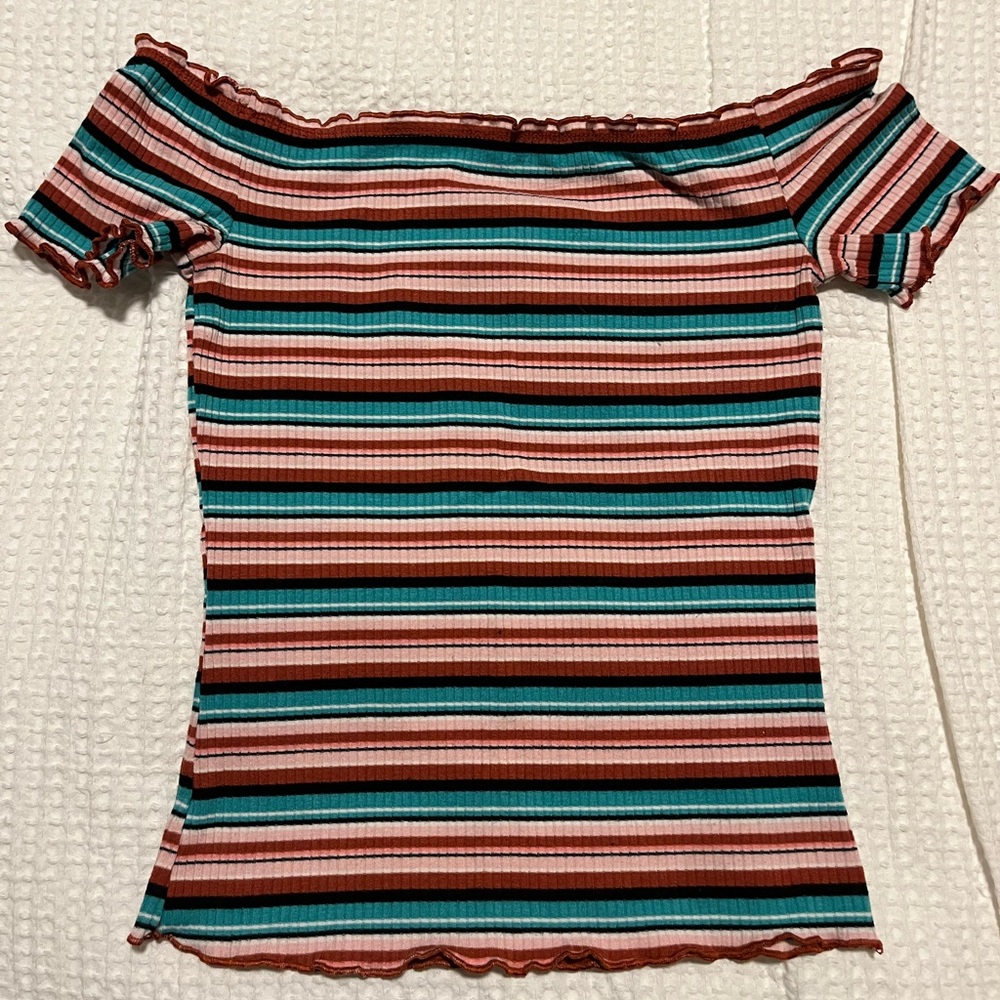Arizona Jean Co Multicolored Striped Off-Shoulder Top